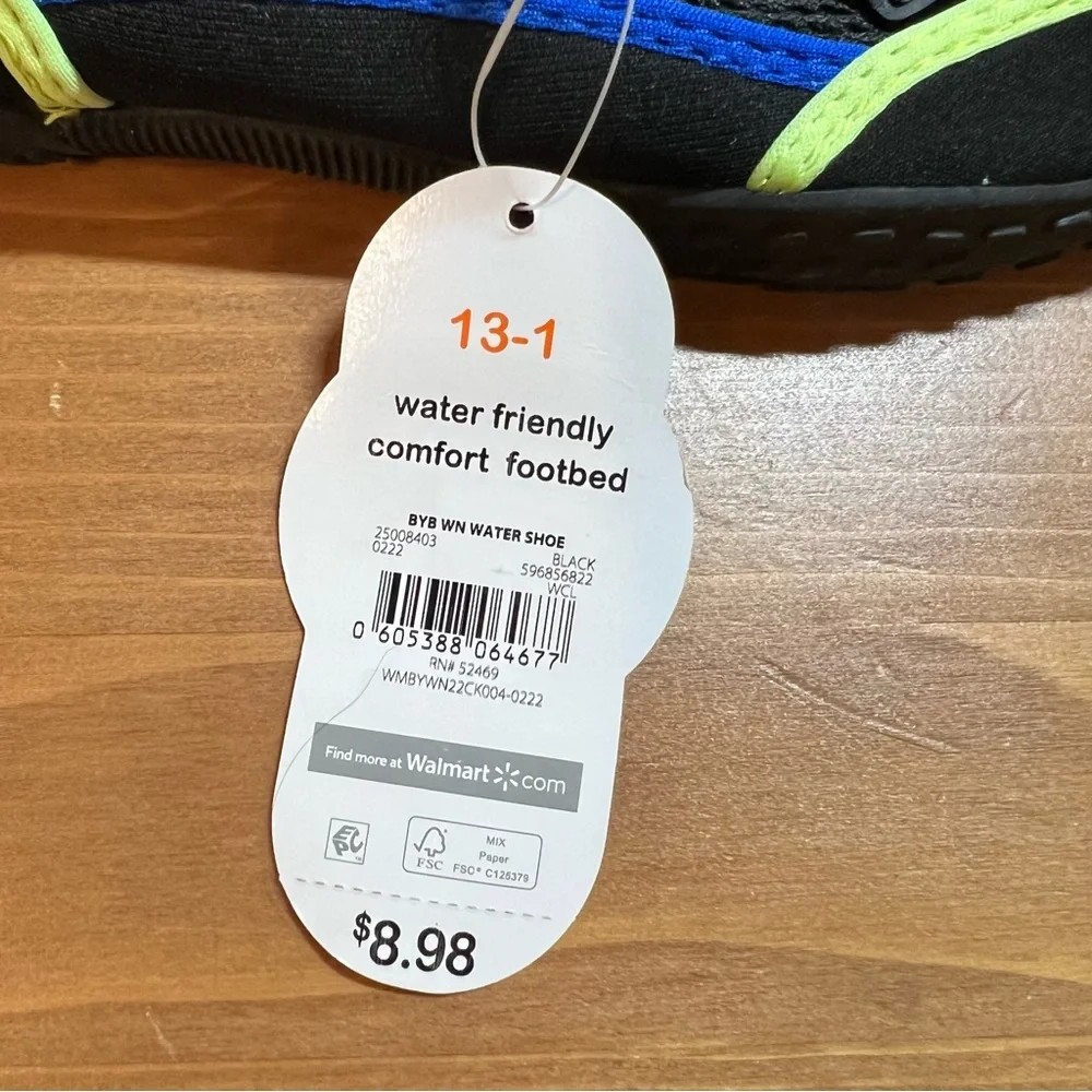 Boys Water Shoes Wonder Nation Blue Black NWT Size 13/1